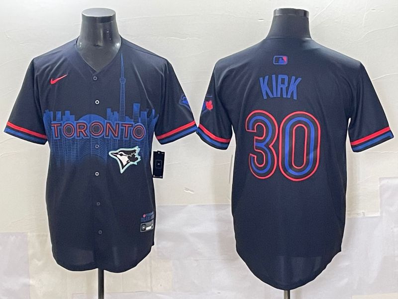 Men 2025 Toronto Blue Jays 30 Kirk Black Joint Name Nike MLB Jersey style 11